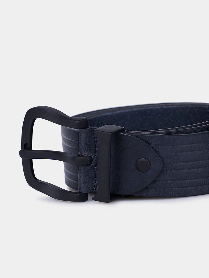 Leather belt in dark blue color - 3