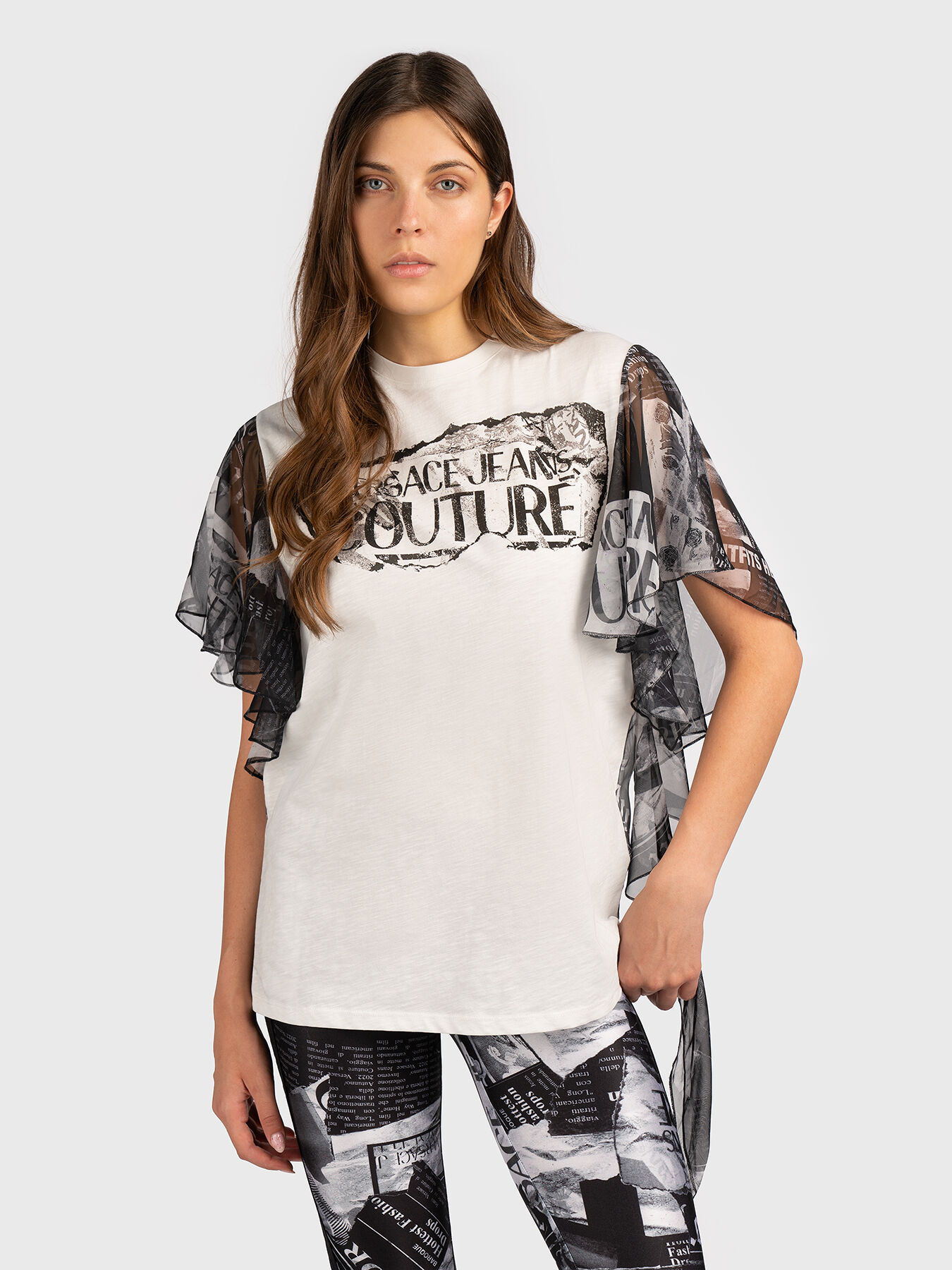 T-shirt with sheer back and accent sleeves brand VERSACE