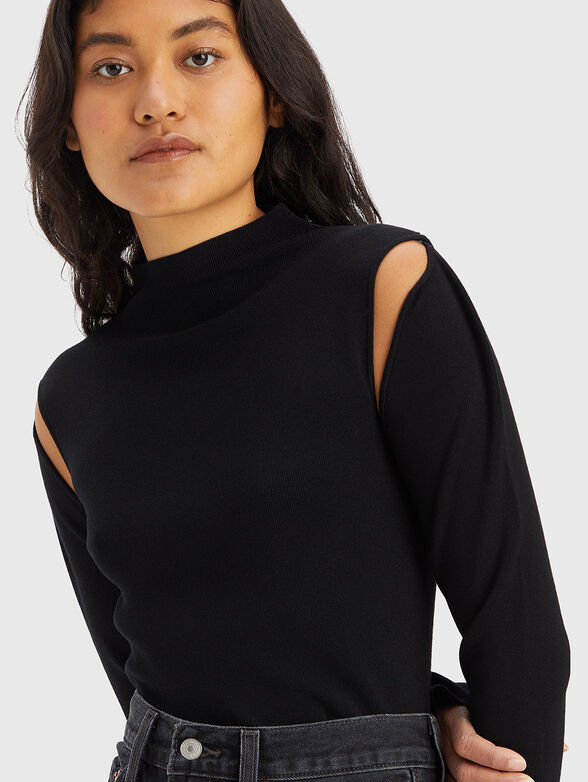 Black sweater with accent sleeves  - 4