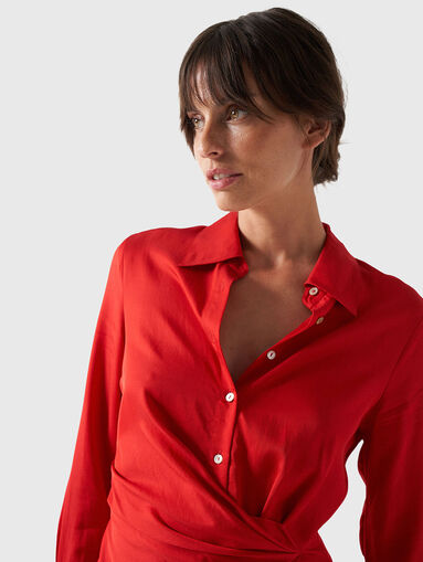 Satin shirt dress in red color - 4