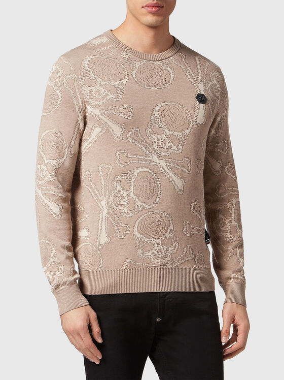 Памучен пуловер с акцентен десен - 1