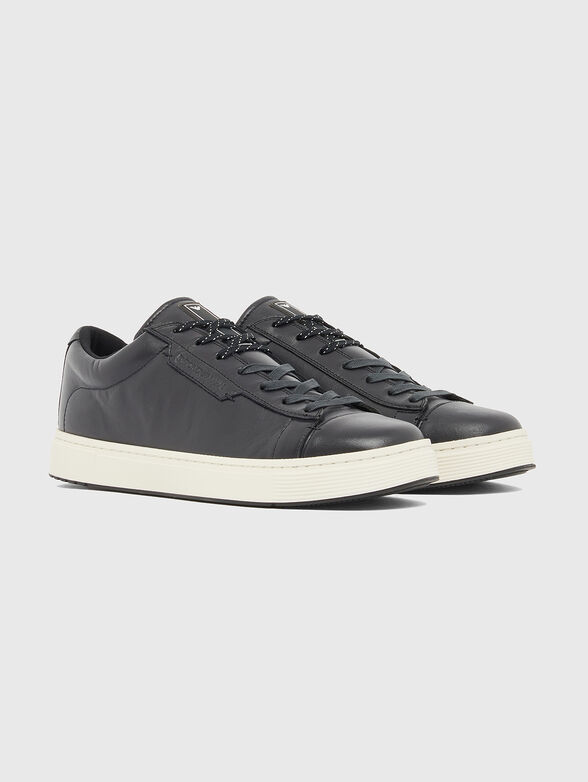 Dark blue leather sneakers - 2