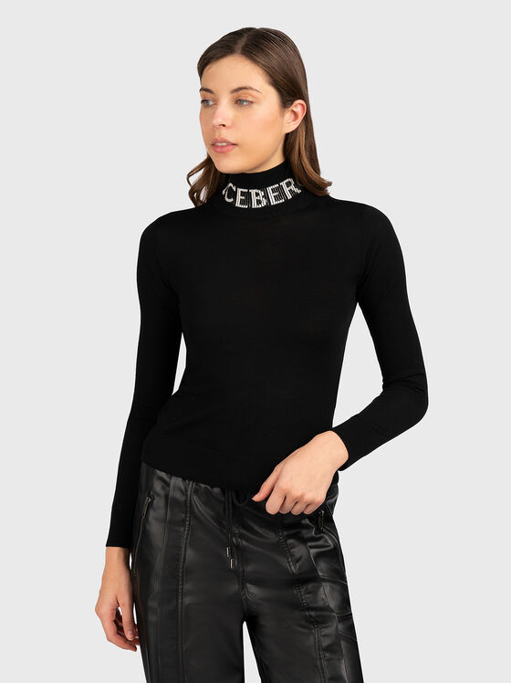 Пуловер с поло яка и лого акцент  - 1