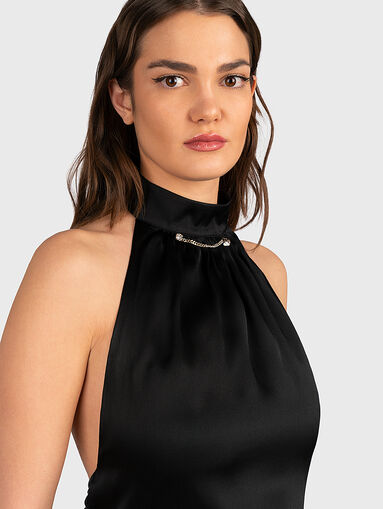 Black satin top with accent back - 3