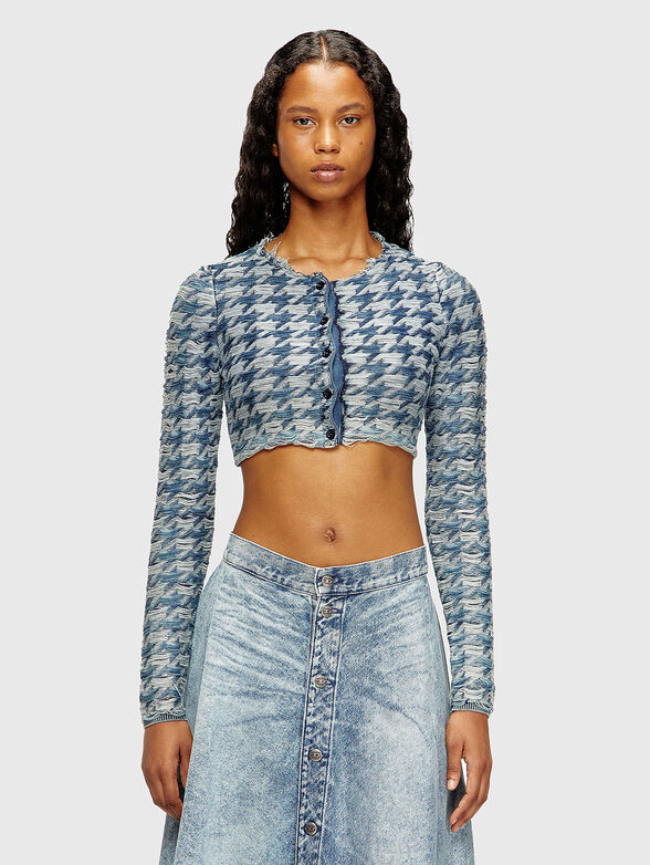 M-HELLA crop cardigan in denim-look houndstooth jacquard - 2