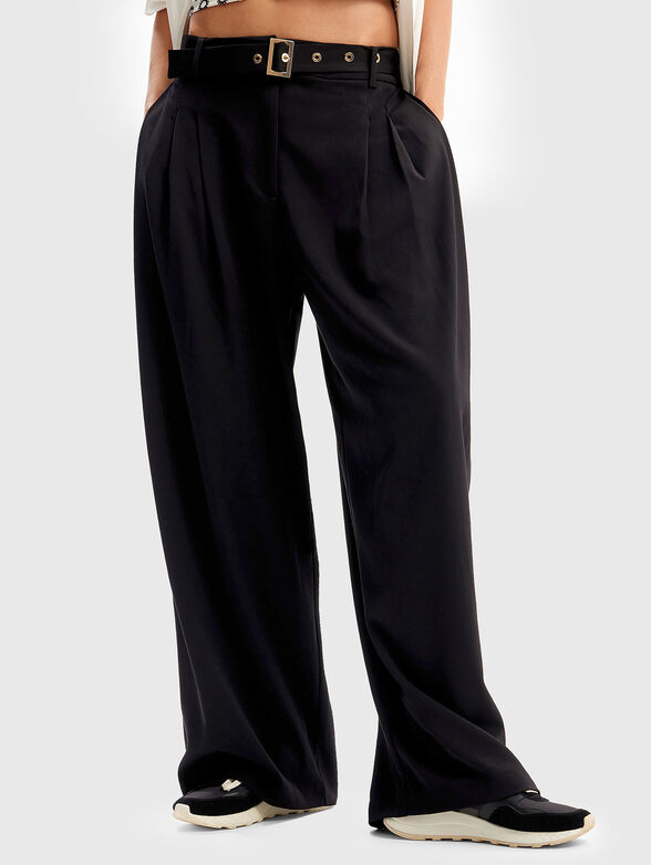 Black viscose blend trousers with belt - 1