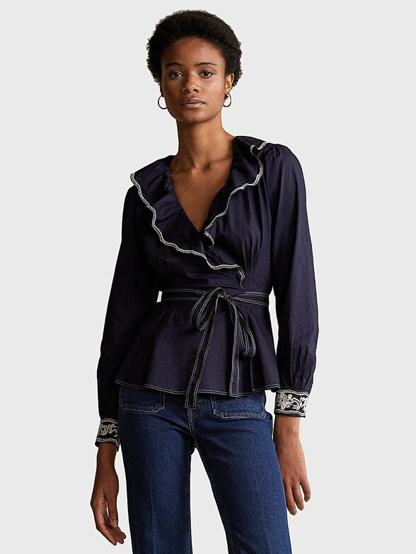 Cotton wrap blouse with embroideries - 1