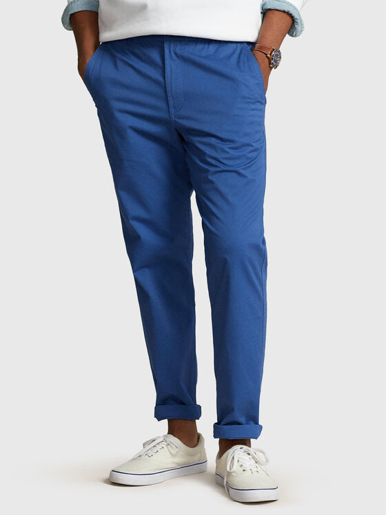 Dark blue cotton blend trousers - 1