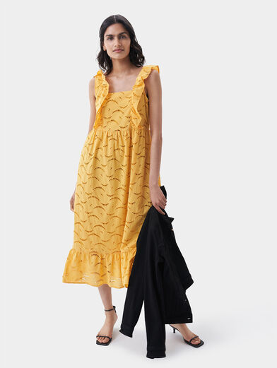 Dress in yellow color with English embroidery - 6