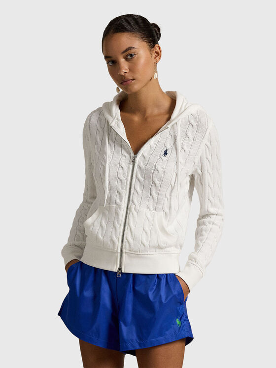 White cardigan with hood and zipper - 1