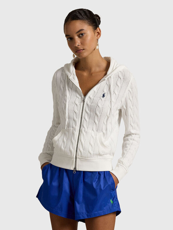 White cardigan with hood and zipper - 1