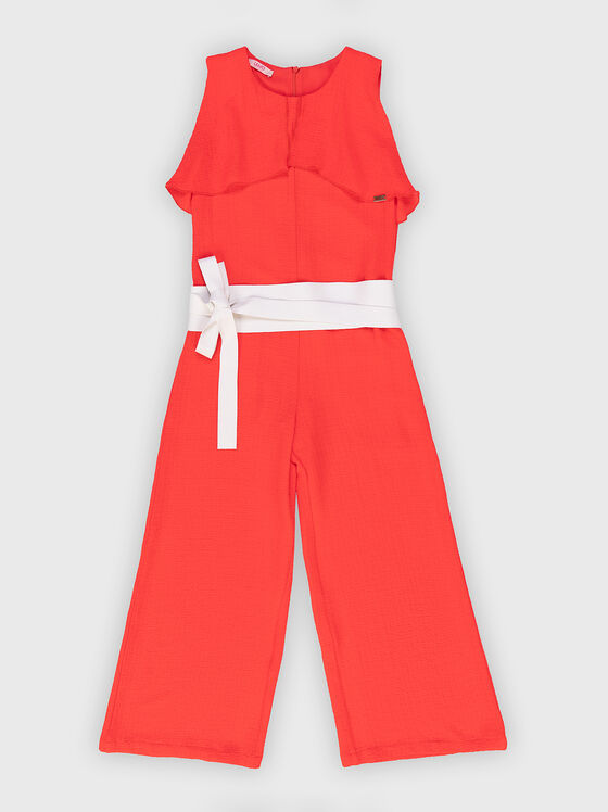 Sleeveless jumpsuit with accent belt - 1