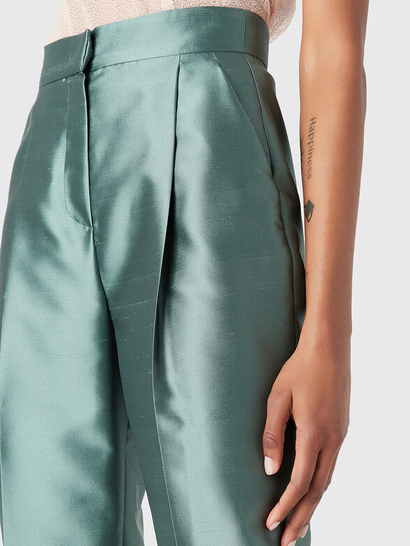 Green silk blend trousers  - 3