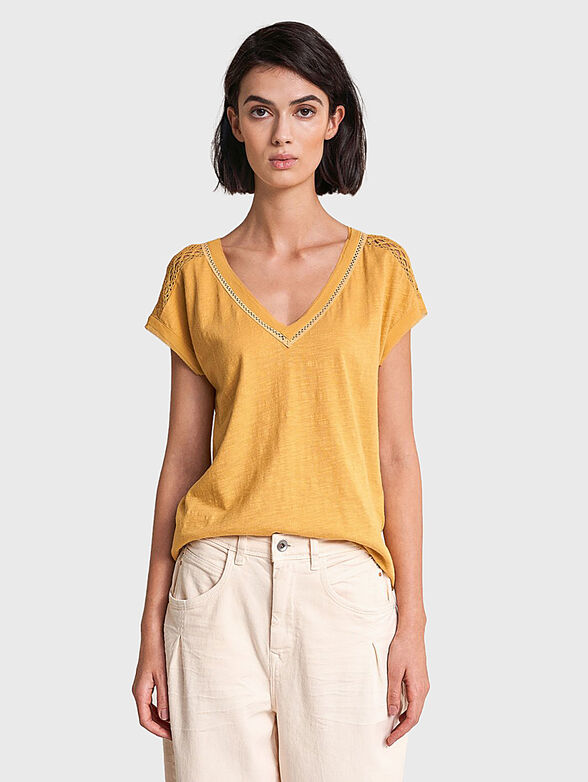 Yellow blouse with lace inserts - 1