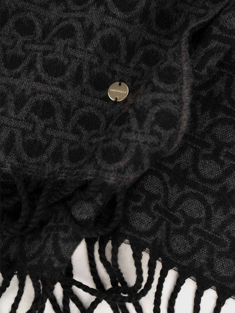 Long wool blend scarf with accent print - 3