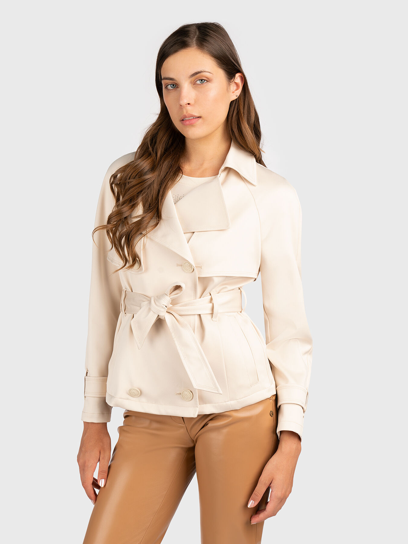 ANDREA short double breasted trench coat brand GUESS Globalbrandsstore en