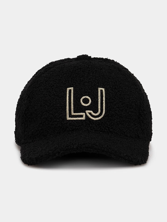 Black hat with logo embroidery and soft texture - 1