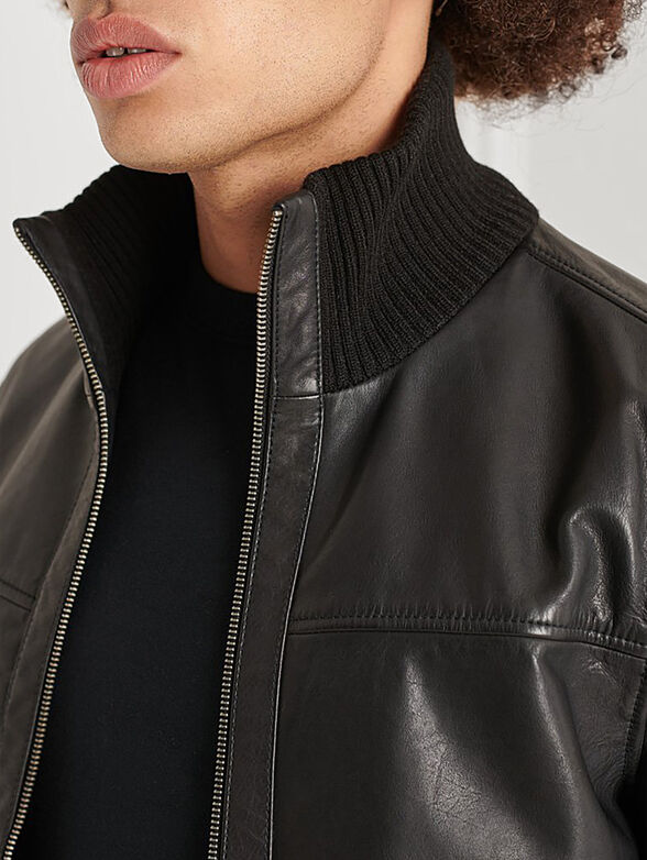 Leather jacket with metal logo detail - 4