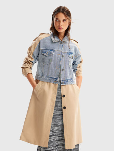 Trench coat with denim jacket top - 4