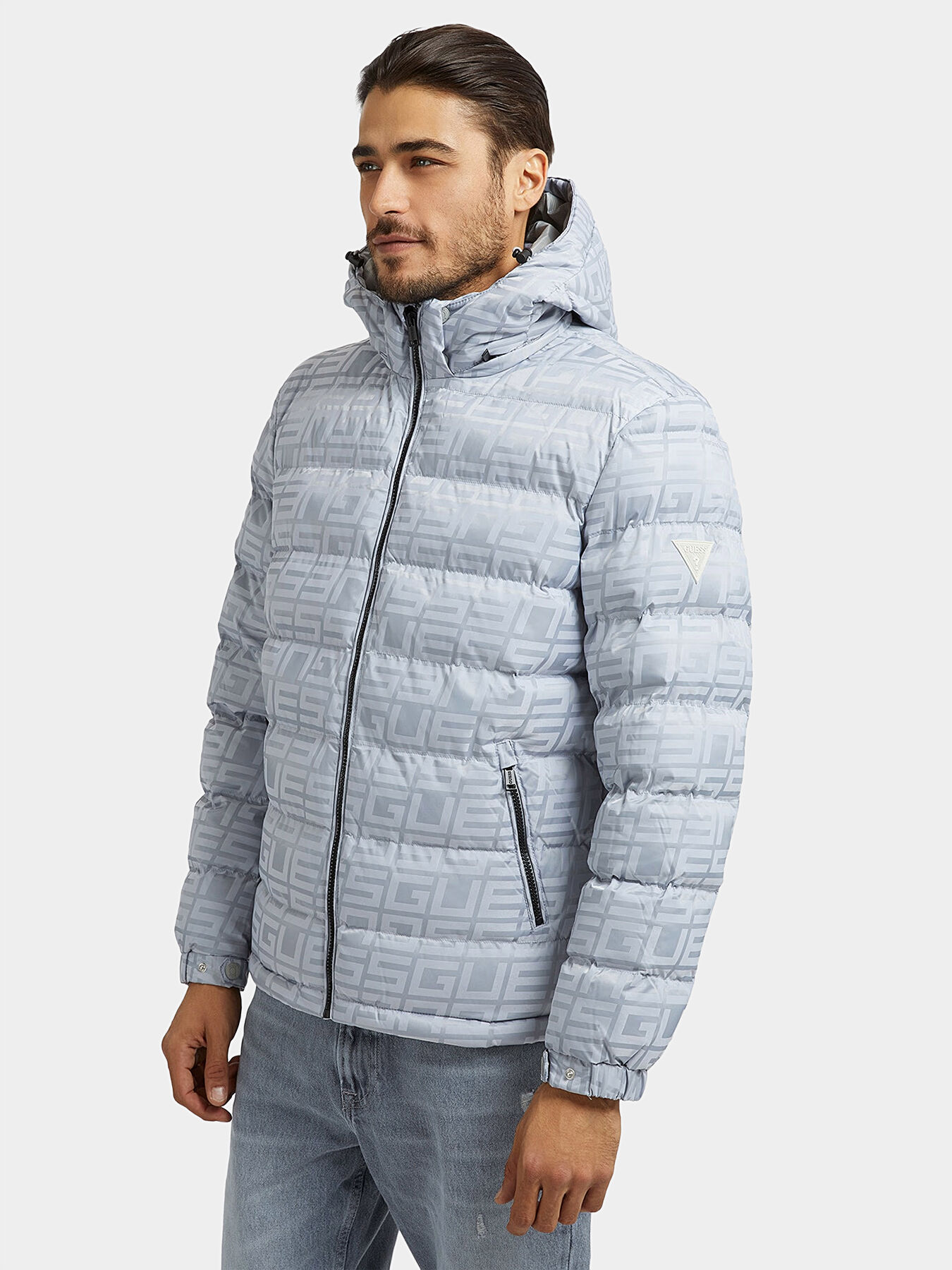 Blue padded jacket with quilted effect brand GUESS Globalbrandsstore en