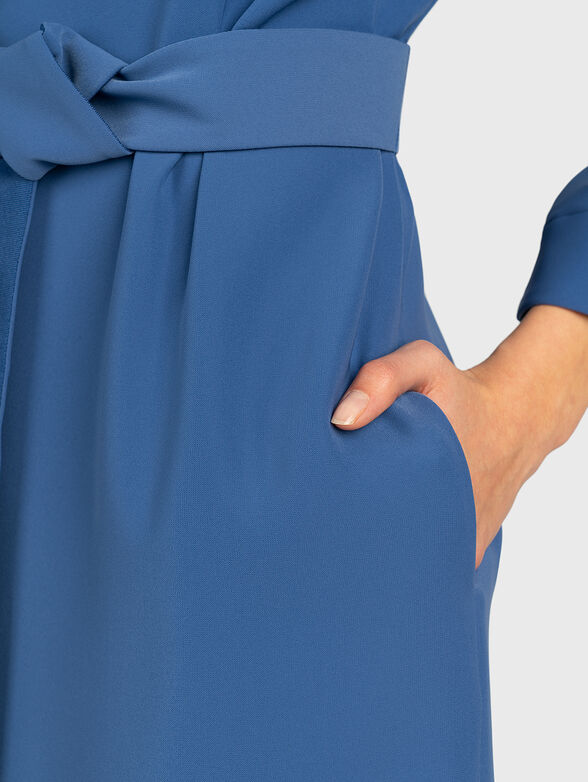 Blue dress with high neck and matching belt - 6