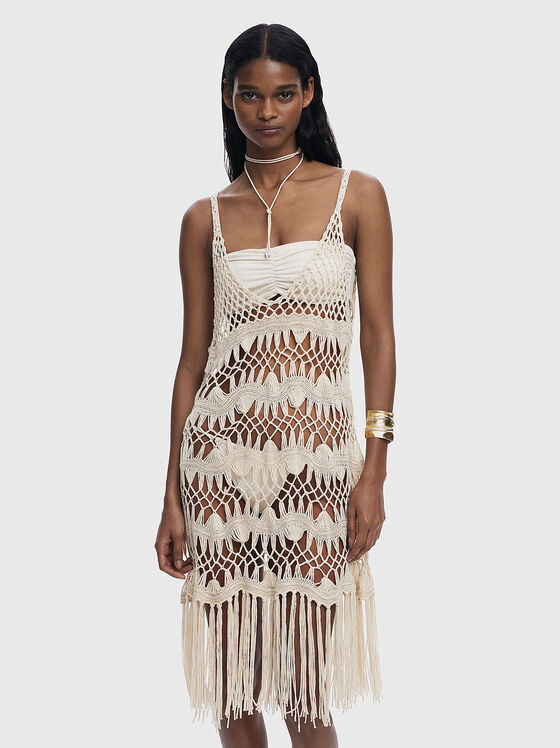 Beach dress with openwork knit and fringes - 1