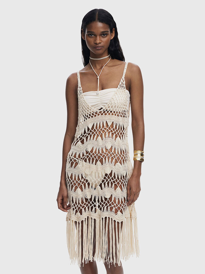 Beach dress with openwork knit and fringes brand DESIGUAL   Globalbrandsstore.com/en