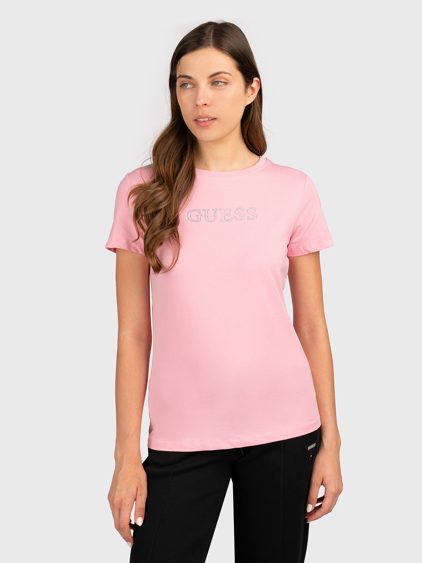 SKYLAR black T-shirt with logo brand GUESS