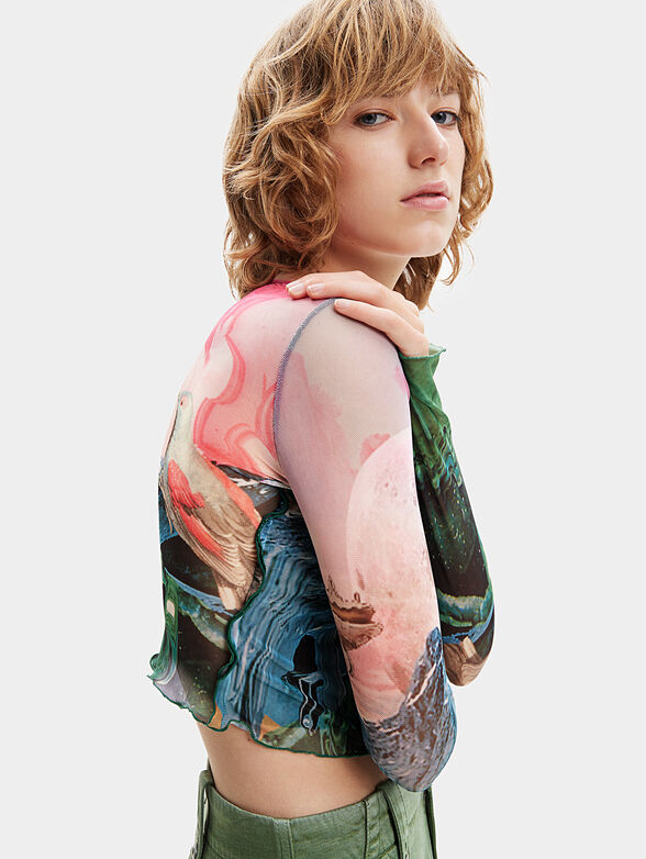 SKYLER cropped blouse with art print - 4