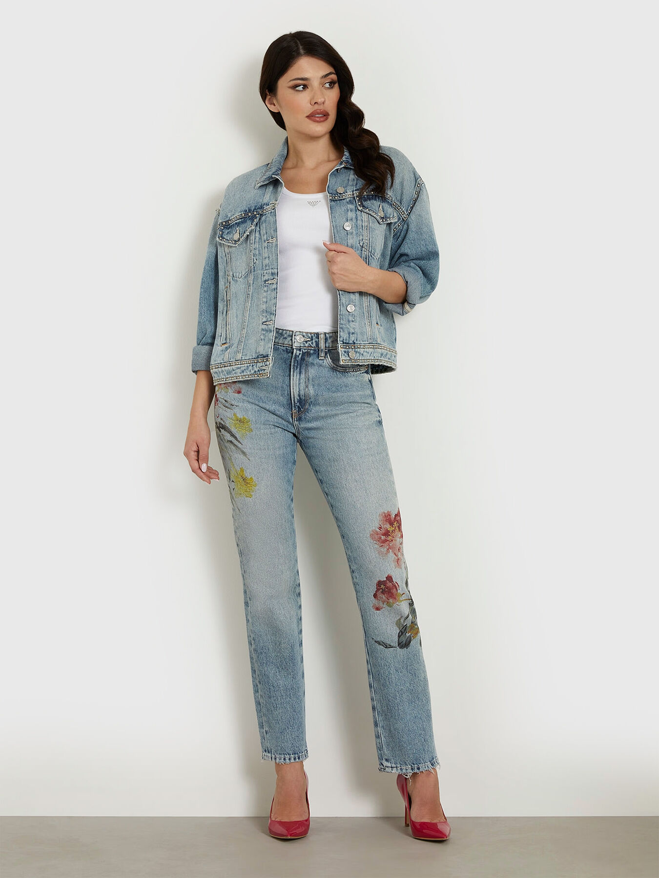 GIRLY jeans with floral print brand GUESS