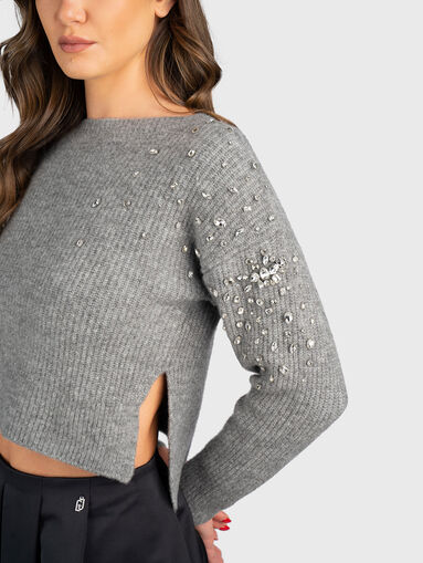 Wool blend sweater with rhinestones - 4
