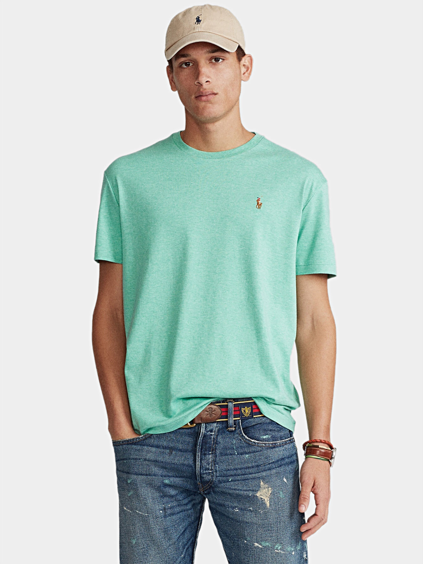 Green T shirt with embroidered logo brand POLO RALPH LAUREN Globalbrandsstore en