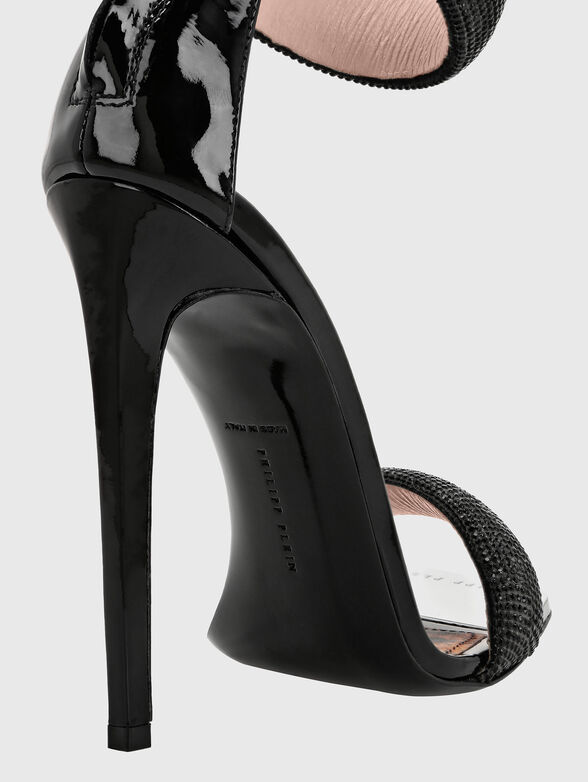 Black leather heeled sandals with rhinestones - 3
