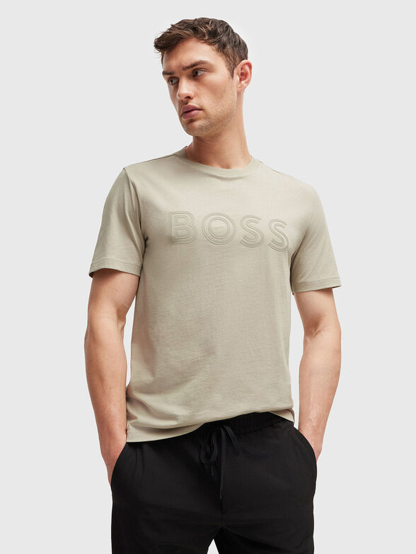 Beige T-shirt with logo print - 1