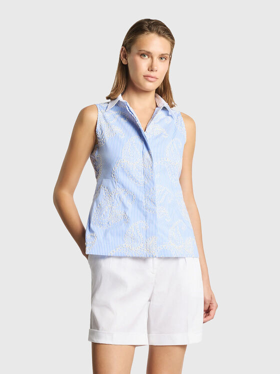 Striped cotton poplin shirt with embroidery - 1