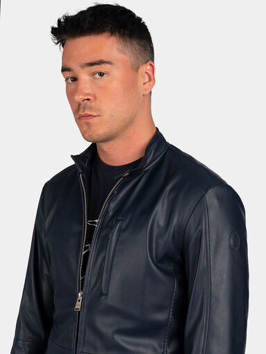 Eco leather jacket in dark blue color - 4