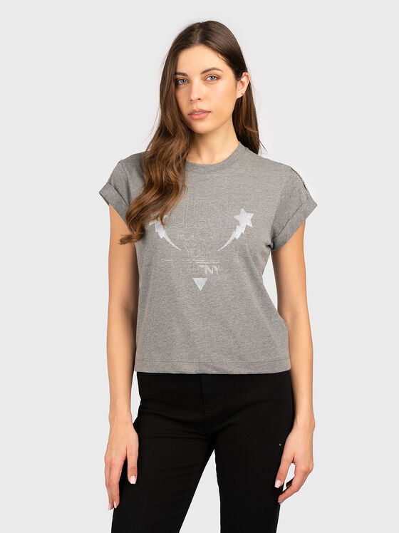 Cotton T-shirt with rhinestones - 1