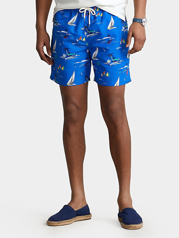 Blue beach shorts with print - 1