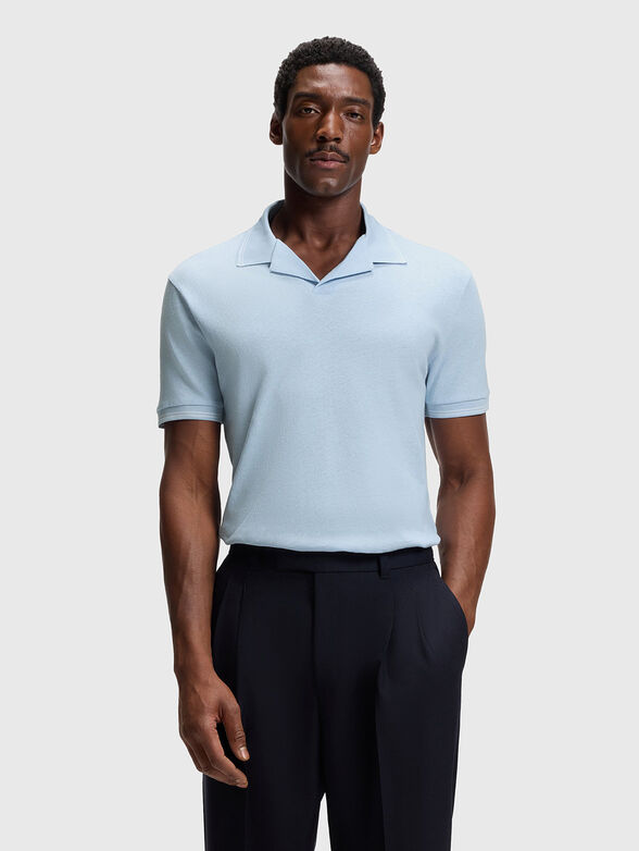 Light blue polo shirt with mixed texture - 1