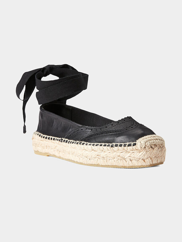 Black leather espadrilles with ankle ties - 2