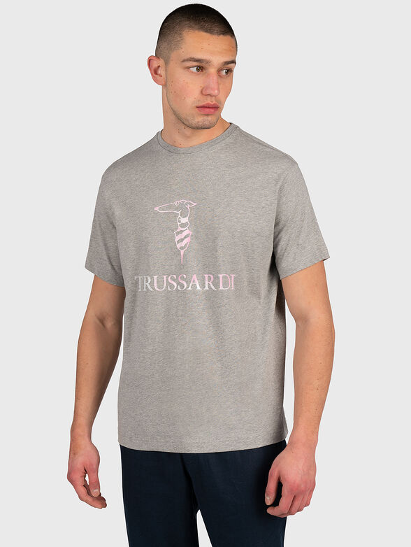 T-shirt with logo print brand TRUSSARDI —