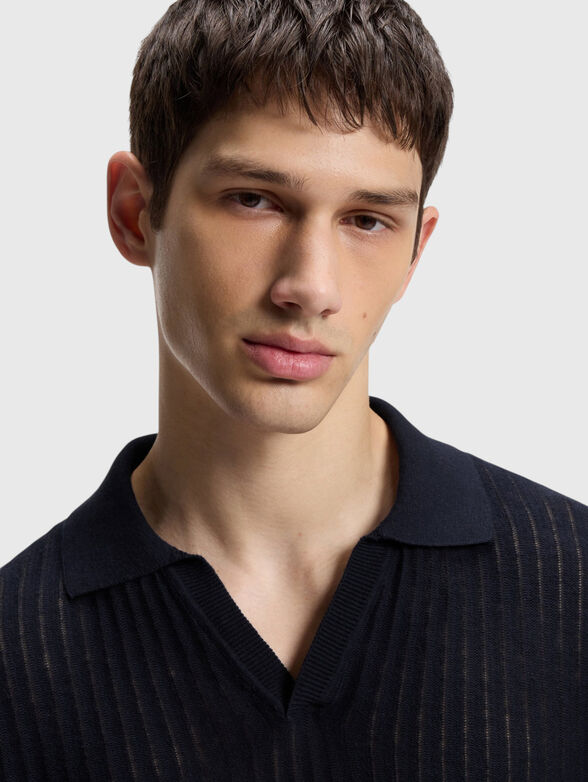 Knited dark blue polo shirt - 4