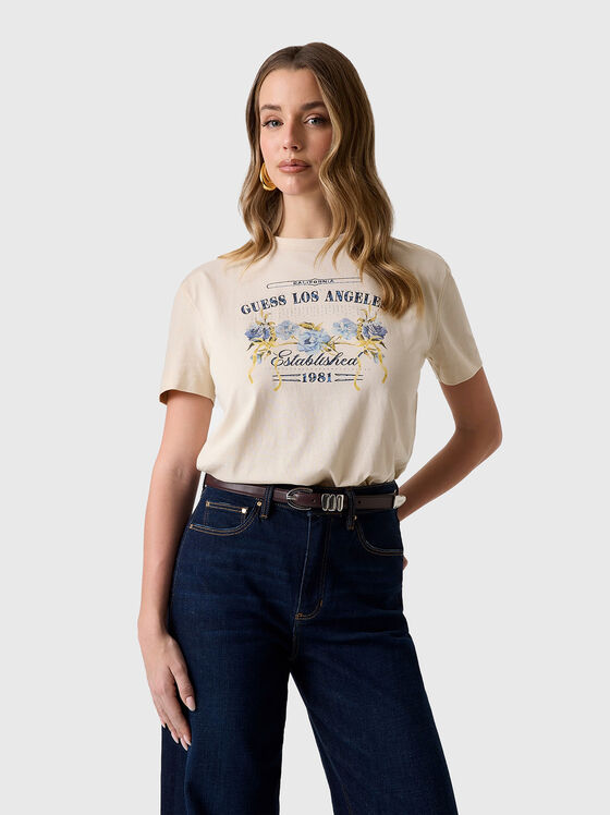 Тениска с флорална щампа и кристали - 1