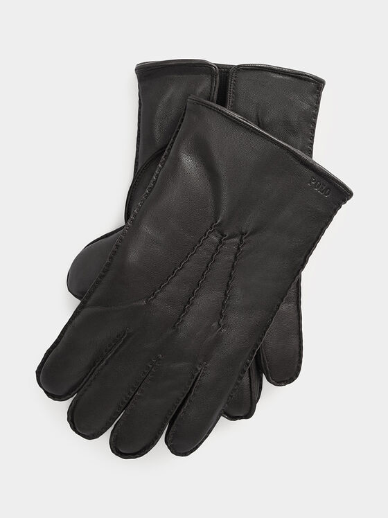 Черни кожени ръкавици с лого детайл - 1