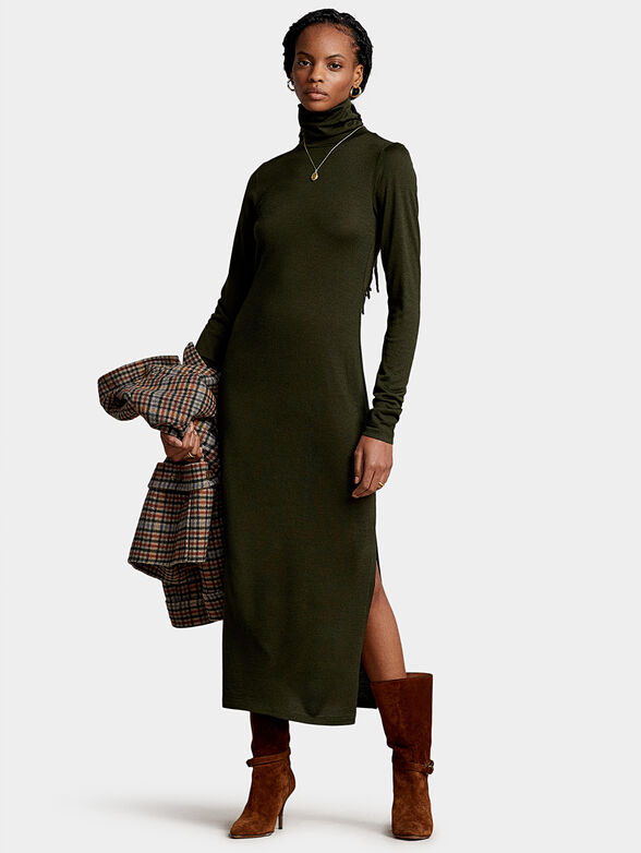 Turtleneck green dress with long sleeve - 1