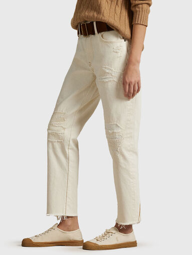 Jeans with patches in ecru - 3