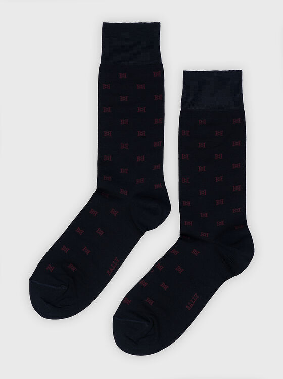 Тъмносини чорапи с лого акцент - 1