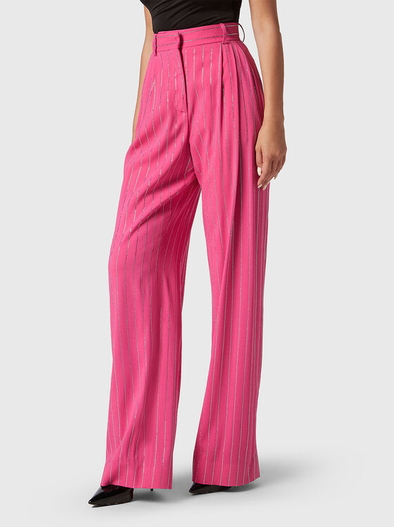 Trousers with rhinestone stripes in fuxia - 1