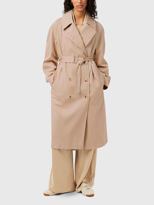 Beige double-breasted trench coat
