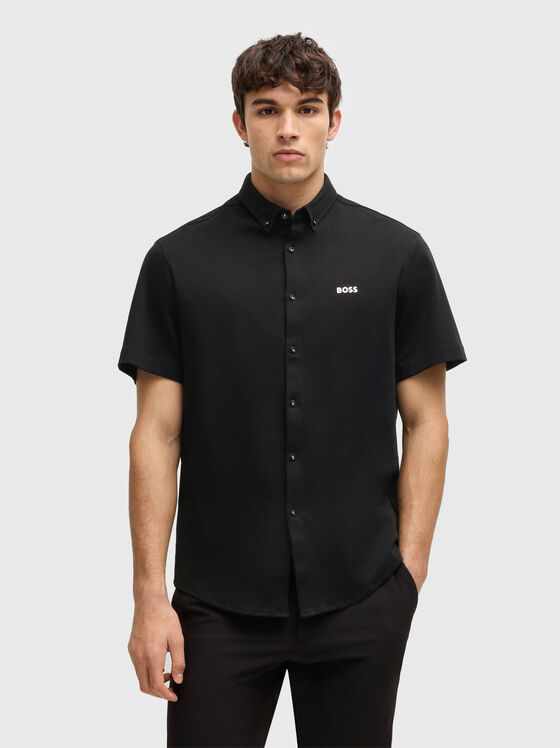 Памучна риза с къс ръкав и лого - 1